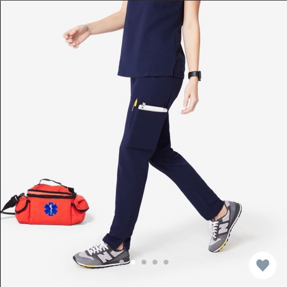 Figs Track Skinny Zip Bottom Navy Scrub Pant